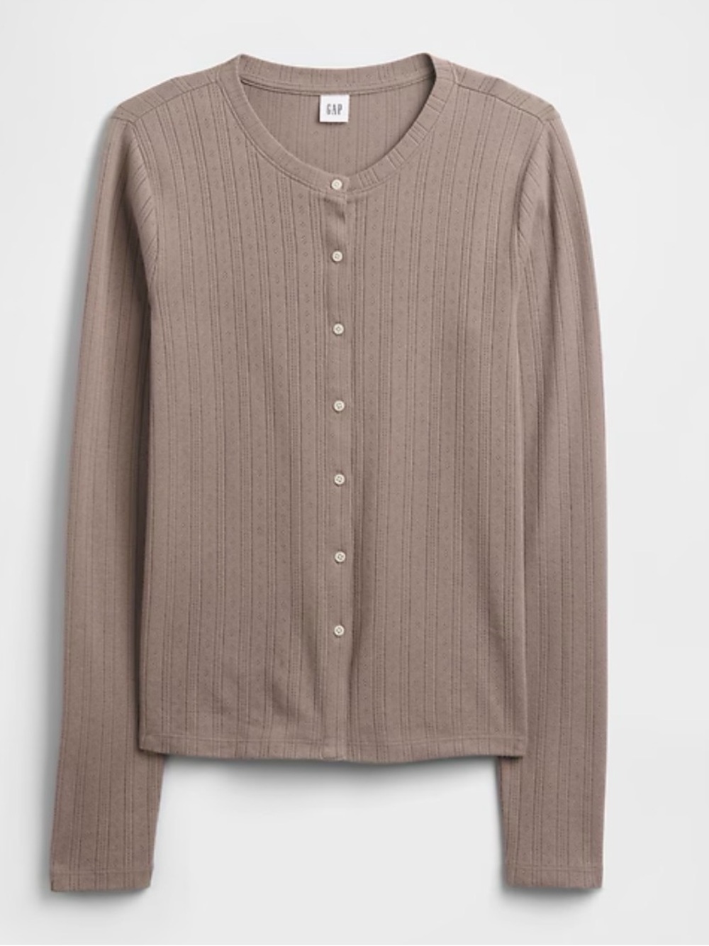 GAP Ribbed Long Sleeve button up Top in Taupe